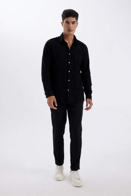 Хлопковая рубашка с длинными рукавами и воротником-поло Modern Fit - Defacto фото 2