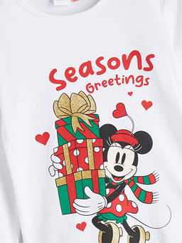 Bisiklet Yaka Mickey Mouse Bask?l? K?z ?ocuk Pijama Tak?m?