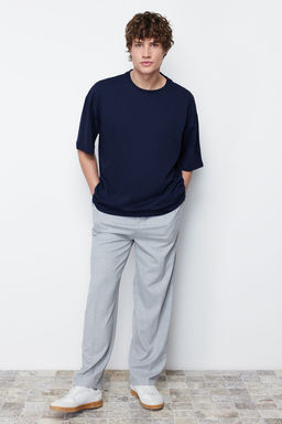 Lacivert Basic %100 Pamuklu Bisiklet Yaka Oversize/Genis Kesim T-Shirt TMNSS22TS0318