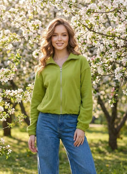 K13389 Толстовка из флиса на молнии ЗЕЛЕНЫЙ