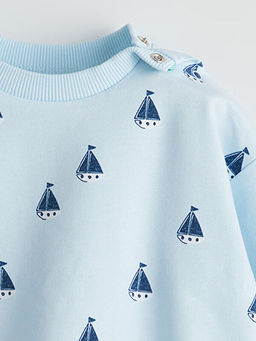 Bask?l? Erkek Bebek Sweatshirt ve E?ofman Alt 2li