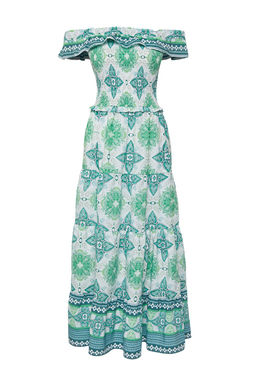 Yesil Cicekli A Kesim Gipe Detayl? Maxi Dokuma Elbise TWOSS25EL00195 - Trendyolmilla фото 5