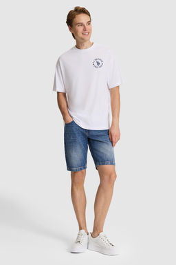 Erkek Beyaz Oversize Fit Bisiklet Yaka Ti__rt