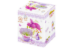 Банка д/хранения 650 мл 10*10*12,5 см "Лаванда" с деревянной крышкой с силик.уплотн. NEW BONE CHINA