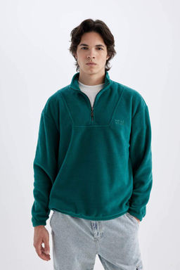 Флисовый свитшот с принтом и воротником-стойкой Comfort Regular Fit