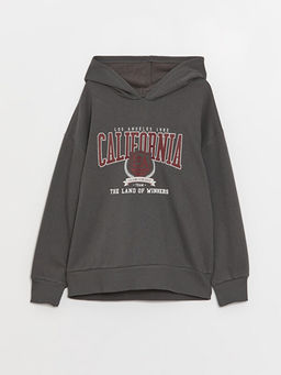 Bask?l? Uzun Kollu K?z ?ocuk Hoodie