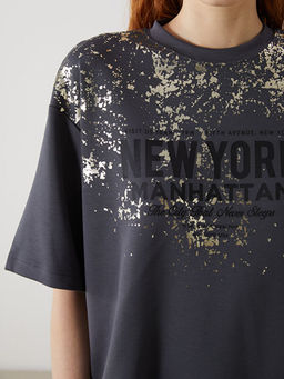 Bisiklet Yaka Manhattan Bask?l? Kad?n Ti??rt