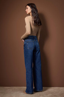 Mavi Yuksek Bel Asimetrik Kapama Bel Detayl? Wide Leg Jeans TWOAW26JE00290 - Trendyolmilla фото 4