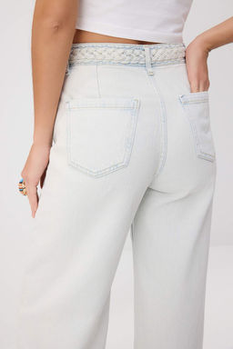 Ac?k Mavi DOKUMLU Kemer Detayl? Yuksek Bel %100 Pamuk Wide Leg Jeans TWOSS26JE00190 - Trendyolmilla фото 4
