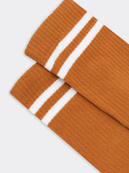 Цена за 5 пар! Женские высокие носки в расцветке кэмел с белыми полосками - Mark formelle фото 4