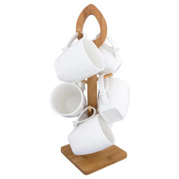 Набор 6 кружек 300 мл 16*18*38 см Айсберг на дерев. подставке с ручкой