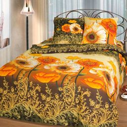 Постельное белье - Бязь Янтарные маки 2-спальный с Евро простыней (молния)