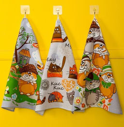 К-т полотенец Мурлыки 50*60 см. - 3 шт. вафля хлопок 100% - Лен поволжья фото 3