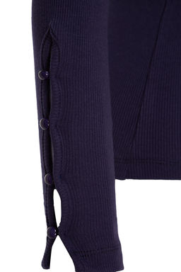 Trendyolmilla Lacivert Dugmeli Fitilli Dik Yaka Fitted/Vucuda Oturan Pamuklu Esnek Orme Bluz TWOAW24BZ00273  фото 7