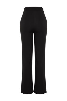 Siyah Straight/Duz Kesim Yuksek Bel Nervur Dikisli Dokuma Pantolon TWOSS21PL0093