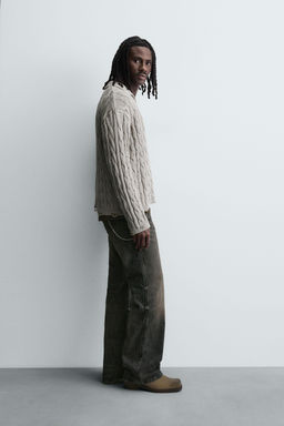 CABLE KNIT POLO SHIRT WITH DISTRESSED EFFECT - Zara фото 4
