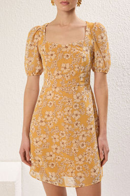 Hardal Cicek Desenli Mini Sifon Astarl? Dokuma Elbise TWOSS22EL2168