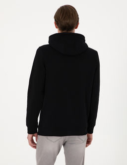 Siyah 2 _plik Regular Fit __i Polarl_ Kap__onlu Basic Sweatshirt