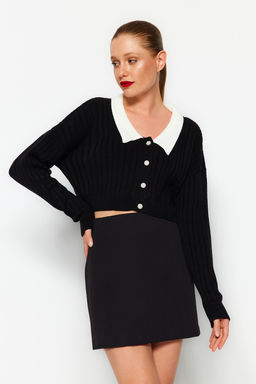 TRENDYOLMILLA Indigo Super Crop Gomlek Yaka Garnili Triko H?rka TWOAW23HI00519 фото 11