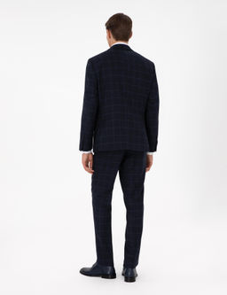 Lacivert Slim Fit Ekose Y_nl_ Tak_m Elbise