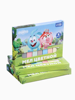 Мелки цветные школьные набор 3 шт. по 9 мелков Смешарики, прямоугольные  фото 5