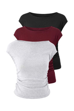Siyah-Gri Melanj-Bordo D_z Fitted Bisiklet Yaka Kolsuz Crop Yumu_ak _rme Bluz TWOSS26BZ01089