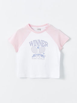 Bisiklet Yaka Bask?l? K?sa Kollu K?z ?ocuk Ti??rt