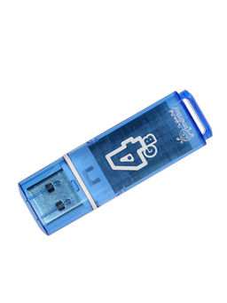 Флешка Smartbuy Glossy, 4 ГБ, USB 2.0, чтение до 25 Мб/с, запись до 15 Мб/с, синяя