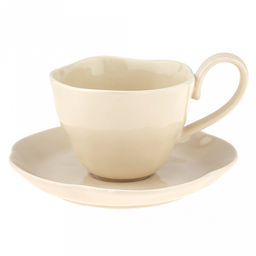 Шоколад Чашка фарфоровая 210мл, д9см h6,9см, с блюдцем д14,8см h2,1см, общая h7,5см, глянцевая глазурь, ассиметричная форма, цвет - кремовый, в коробке (Китай) - Домашняя мода фото 2