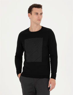 Siyah Slim Fit Bisiklet Yaka Triko Kazak