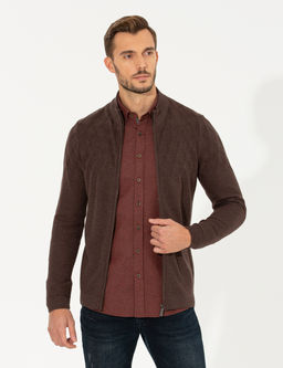 A__k Kahverengi Slim Fit Fermuarl_ Triko H_rka