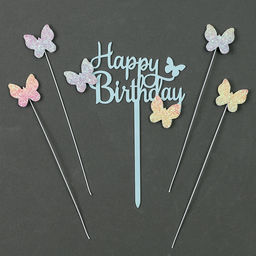 Набор для украшения С днем рождения бабочки, набор 4 шт, цвет голубой - Страна карнавалия фото 2