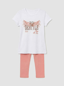 Bisiklet Yaka Bask?l? K?z ?ocuk Ti??rt ve Tayt