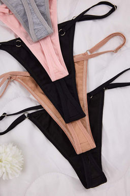 Siyah-Cok Renkli 5li Paket Ayarlanabilir Bel Pamuklu Tanga Orme Kulot THMSS25KU00047