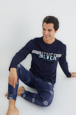 TRENDYOL MAN Lacivert Regular Fit Ekose Orme Pijama Tak?m? TMNAW25PT00061 - Trendyolmilla фото 4