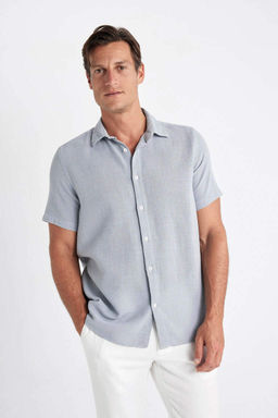 Хлопковая рубашка с короткими рукавами и воротником поло стандартного кроя - Defacto фото 3