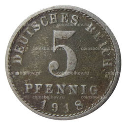 Монета 5 пфеннигов 1918 года A Германия