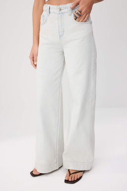 Ac?k Mavi DOKUMLU Kemer Detayl? Yuksek Bel %100 Pamuk Wide Leg Jeans TWOSS26JE00190 - Trendyolmilla фото 3