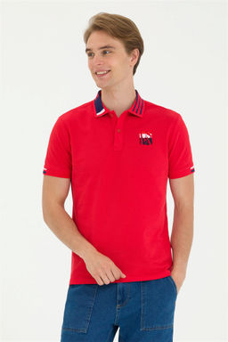 Мужская красная футболка с воротником-поло