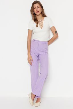 Lila Straight Yuksek Bel Nervur Dikisli Dokuma Pantolon TWOSS21PL0093