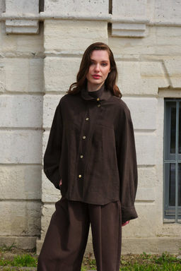 Koyu Kahverengi Liyosel C?tc?tl? Oversize Ceket TWOSS26CE00050 - Trendyolmilla фото 3