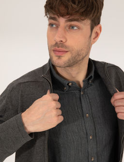 Gri Melanj Slim Fit Fermuarl_ Triko H_rka