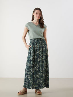 Beli Lastikli ?i?ekli Kad?n Etek