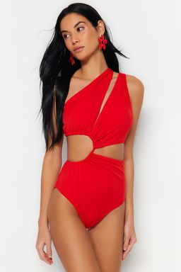 K?rm?z? Tek Omuz Tunelli Cut Out/Pencereli Regular Core Mayokini TBESS23MA00206