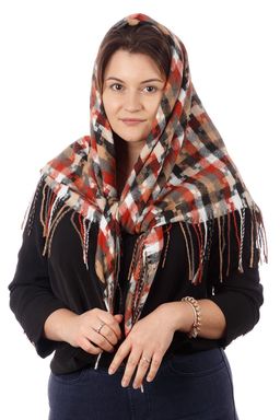 Платок теплый с кистями, полоски геометрия MAGROM, разноцветный, 100x100см, из вискозы и шерсти