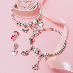 Браслет с шармами «Марджери. Сердце Парижа», d=6 см, цвет серебро