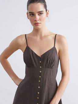 V Yaka Modal Kar???ml? Ask?l? Elbise