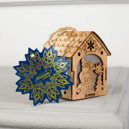 Ёлочная игрушка Домик с Дедом Морозом с мешком, 8х6.5х6 см, от батареек, свечение тёплое белое - Luazon lighting фото 5