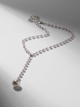 Колье с жемчугом Олимпия, белое в серебре, 32 см