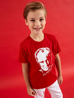 Bisiklet Yaka Atat?rk Bask?l? K?sa Kollu Erkek ?ocuk Ti??rt